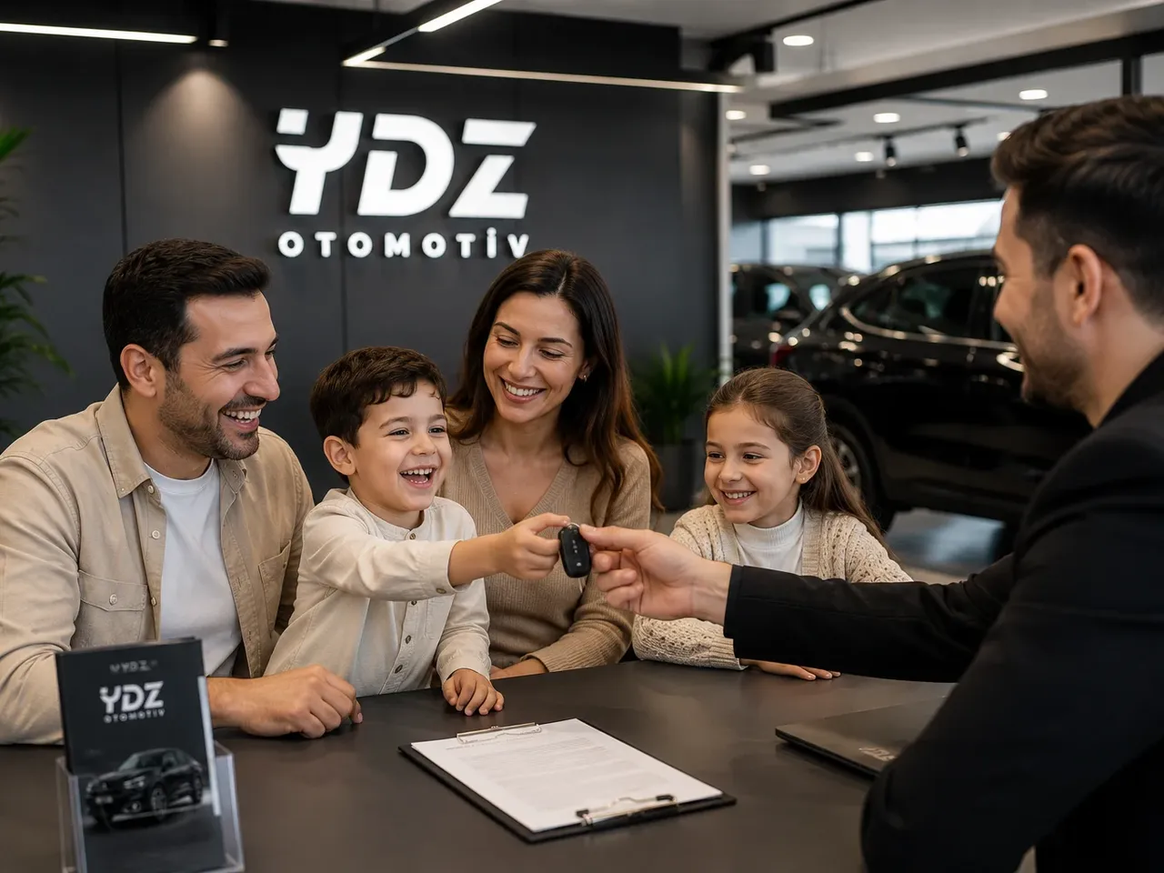 YDZ ofisinde araç anahtarını teslim alan aile